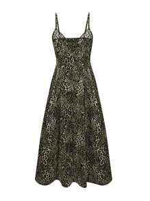 INAWLY Váy dây mảnh họa tiết da báo gợi cảm cho nữ, mùa hè - màu xanh lá - Xem 2