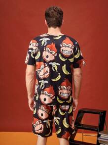 Happy Jammies 趣味卡通可爱搞笑短袖T恤和短裤男士睡衣套装 - 彩色 - 查看 2