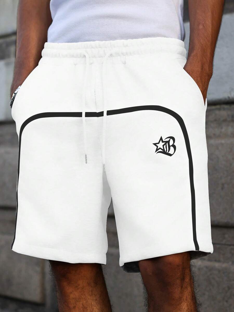PAVTROS Men's Line Design Drawstring Shorts, Fashionable For Summer - White - View 1