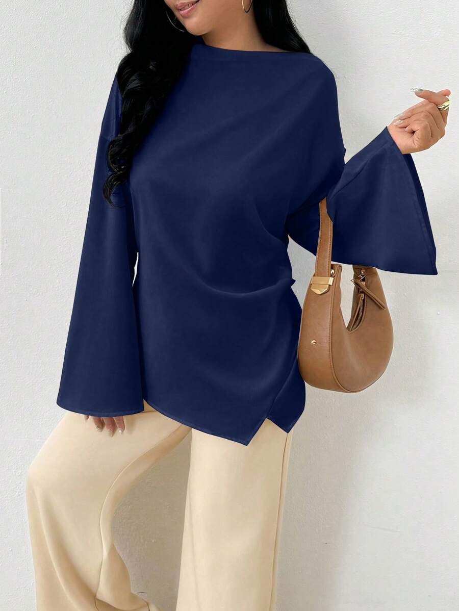 INAWLY Women's Elegant Commuting Mid-East Style Shirt For Daily Wear Fall Cloth For Women - Dusty Blue - View 1