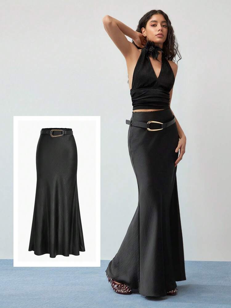 MOTF STUDIO CONTRAST LACE MERMAID HEM SKIRT