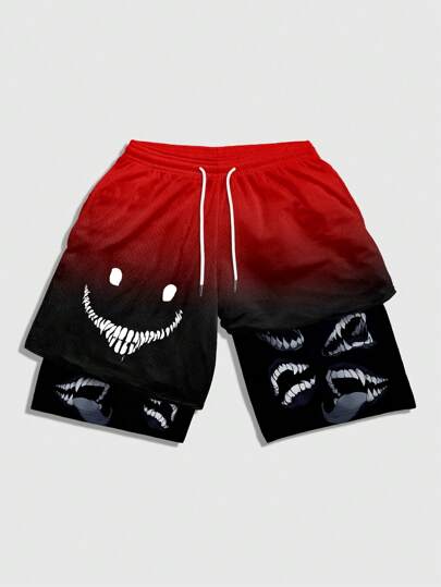 Goth Pantalones cortos de verano informales con estampado de cintura con cordón y degradado