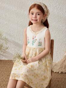 Blossori Vestido de vacaciones sin mangas con bordado floral para niñas jóvenes - Multicolor - Ver 7