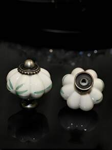 1 件陶瓷南瓜旋钮手工制作，花卉浮雕抽屉拉手，复古单孔橱柜把手，农舍厨房装饰，欧式风格，家具五金配件，家居装饰 - 綠色 - 查看 8