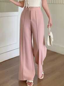 SHEIN Pantalones rectos casuales y versátiles de pierna holgada, de color rosa, elegantes para uso diario y para ir y venir