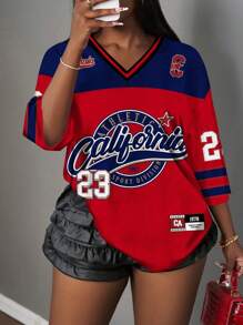 Slaydiva Casual Simple Letter & Number Graphic T-Shirt For Women, Suitable For Summer - Multicolor - View 6