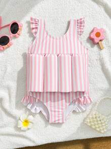 Adorable Girls One-Piece Swimsuit With Ruffles And Floats, Sweet Pink Stripe, Perfect For Pool Play All Summer Bathing Suits For Girls Kids Bathing Suits For Kids One Piece One Piese Bathing Suit For Girls Bathing Suits For Kids Bathing Suit Set Kids - Multicolor - View 4