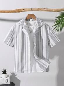 Camisa casual de uso diario con cuello de botones y ajuste holgado a rayas para niños preadolescentes