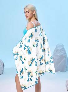 The Smurfs X SHEIN Cute Printed Bath Sheet, Beach Towel, Extra-Large Size, Absorbent And Quick-Drying, Soft And Comfortable