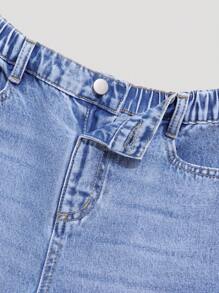 SHEIN Tween Boy 复古基本款休闲宽松直筒牛仔裤 - 淺色水洗藍 - 查看 3