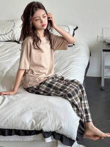 Dazy Kids 青少年女孩家居服套装 - 卡其色 - 查看 2