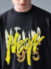 NEON BLANC 男士街头时尚针织圆领字母印花短袖 T 恤，街头服饰 - 黑色 - 查看 2