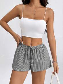 SHEIN PETITE Pantaloncini a righe vita bassa da donna per vacanze estive e spiaggia
