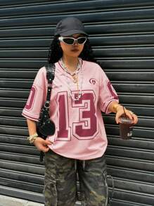 INAWLY 大码全身数码印花V领宽松休闲T恤 - 彩色 - 查看 3