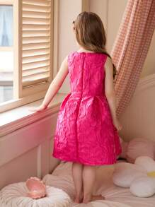 SHEIN Elegant Rose Pattern Sleeveless Dress For Young Girls Polyester Material With Round Neck And Flared Hem - Red - View 2