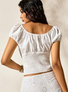 Easelle White Embroidered Small Shirt Top Seaside Holiday Style Outdoor Summer Embroidered Flowers Vacation Outfits Woman 4th Of July Women