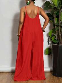 Slaydiva 新潮锐舞、复活节、老钱风、乡村音乐会、外出、仙女风、音乐节、热带度假女装；夏季、春季、欧洲夏季服装；大码西部牛仔装；音乐会、毕业典礼服装；百搭、简约、休闲、性感基础款；大码扎染无袖连体裤/连身裙 - 紅色 - 查看 2