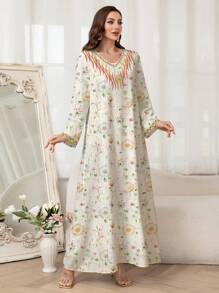 Al Najma 女士浪漫花卉印花保守优雅魅力时尚阿拉伯风格连衣裙，春夏季，端庄 - 彩色 - 查看 7