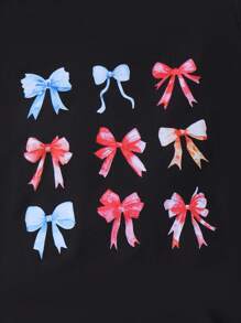 3pcs Pack Girls (Size Small) Short Sleeve Bow Print Casual Dress, Comfortable & Simple Summer Children's Clothing