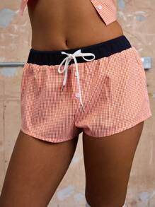 COUREZ Mini Check Shorts With Contrast Waistband /Winter Clothes For Women Women's Winter Clothes Y2K Sexy