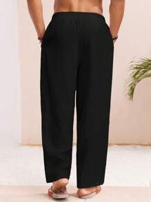 Manfinity VCAY Men's Casual Woven Loose Fit Solid Color Drawstring Waist Straight Leg Pants