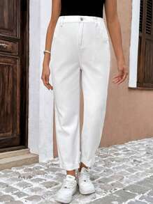 SHEIN Maternity Relaxed Fit 7/8 Length White Jeans - White - View 7