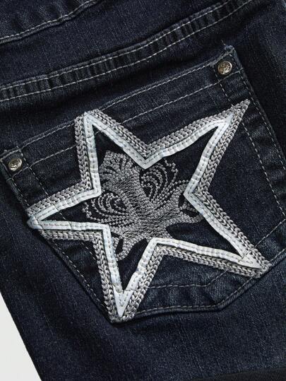 Grunge Punk Y2K Retro Star Embroidered Back Denim Shorts