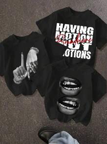 INAWLY Women's Casual Letter & Graphic Print Short Sleeve T-Shirt, Versatile For Summer