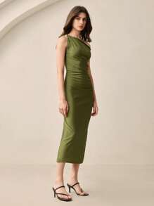 BizChic 春夏新款金属扣不对称肩带缎面连衣裙，时尚优雅，都市通勤日常浪漫90年代复古风，适合圣诞节、新年、情人节、派对、海滩、毕业典礼、时尚、嘉年华、假日、婚礼宾客、早午餐、机场等多种场合。 - 酪梨綠 - 查看 8