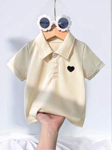 SHEIN 女婴 0-3 岁休闲百搭日常 Polo 衫，针织上衣 - 杏色 - 查看 1