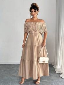 Elenzga Vestido informal de vacaciones romántico con un hombro y ribete de volantes para talla grande