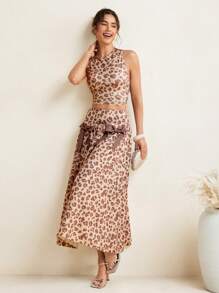 VALERIA GALIPOLI 豹纹露背交叉肩带无袖上衣性感女士夏季海滩