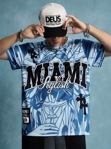 ROMWE MEN Prep Men's Round Neck Slogan Printed Casual Short Sleeve T-Shirt