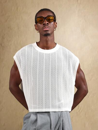 SUMWON 无袖背心夏季短款纹理针织肌肉 T 恤运动健身训练背心跑步健身房休闲运动上衣街头服饰