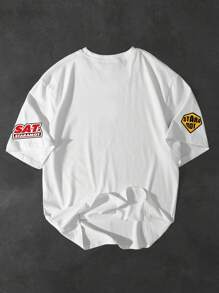 Manfinity Streetrush Plus Size Men's Letter Print Round Neck Casual Short Sleeve T-Shirt, Summer Racing Shirts Race Shirt