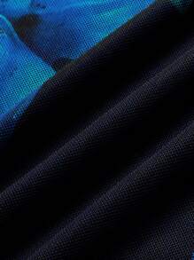 SHEIN SXY 女式花卉印花褶饰修身吊带连衣裙 - 藍色 - 查看 8