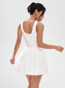 Women's Solid Square Neck Sleeveless Casual Fitness Dress