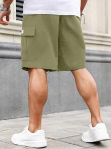 Manfinity Homme Plus Size Men's Patch Design Loose Casual Cargo Shorts - Green - View 2