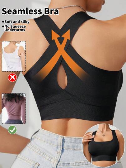 NudeFit Women Comfy Zwart Effen Sports BH Slight Stretch Fabric Backless Everyday Wear view 5