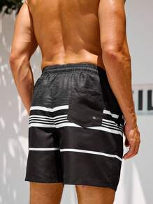 Surfspeed Men's Casual Contrast Stripe Beach Shorts - Black - View 2