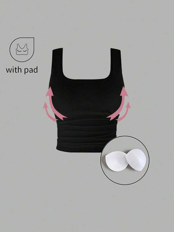 Sweetra Top casual pliat cu bretele late de culoare solidă simplă
