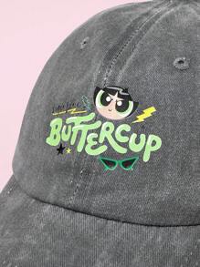 THE POWERPUFF GIRLS X SHEIN Buttercup Muster modische gewascheneBaschecap
