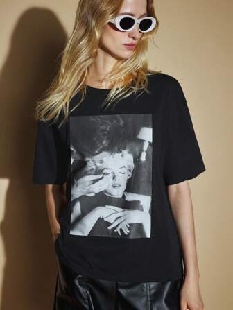 Marilyn Monroe X Maija 女性の肖像画 グラフィック ラウンドネック 半袖 Tシャツ、夏