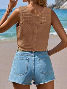 SHEIN Frenchy Top sin mangas de punto con cuello redondo, tops de verano para temporada de bodas, tops bohemios lindos para mujeres