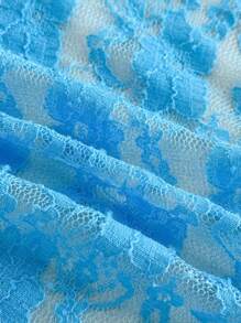 Zolique Letni styl wakacyjny Niebieski koronkowy marszczony biust otwarty tył wiązanie na szyi koszulka - Miętowy niebieski - Zobacz 7