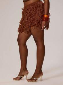 MUSERA Plus Size Knit Frill V Hem Mini Skirt Swim, Holiday, Sexy, Cute Winter Fall Autumn Autumn Winter Fall Thanksgiving Chic