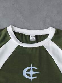 Tween Boy Colorblock Graphic Print Short Sleeve T-Shirt And Elastic Waist Shorts Set - Army Green - View 3