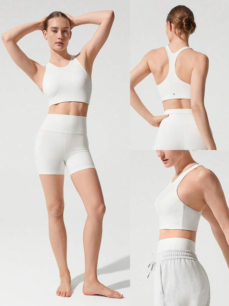 FeatherFit™ Fly High Neck Removable Cups Racerback Sports Bra Low Impact Yoga Pilates Barre Studio Daily Casual Wear  Spring Summer