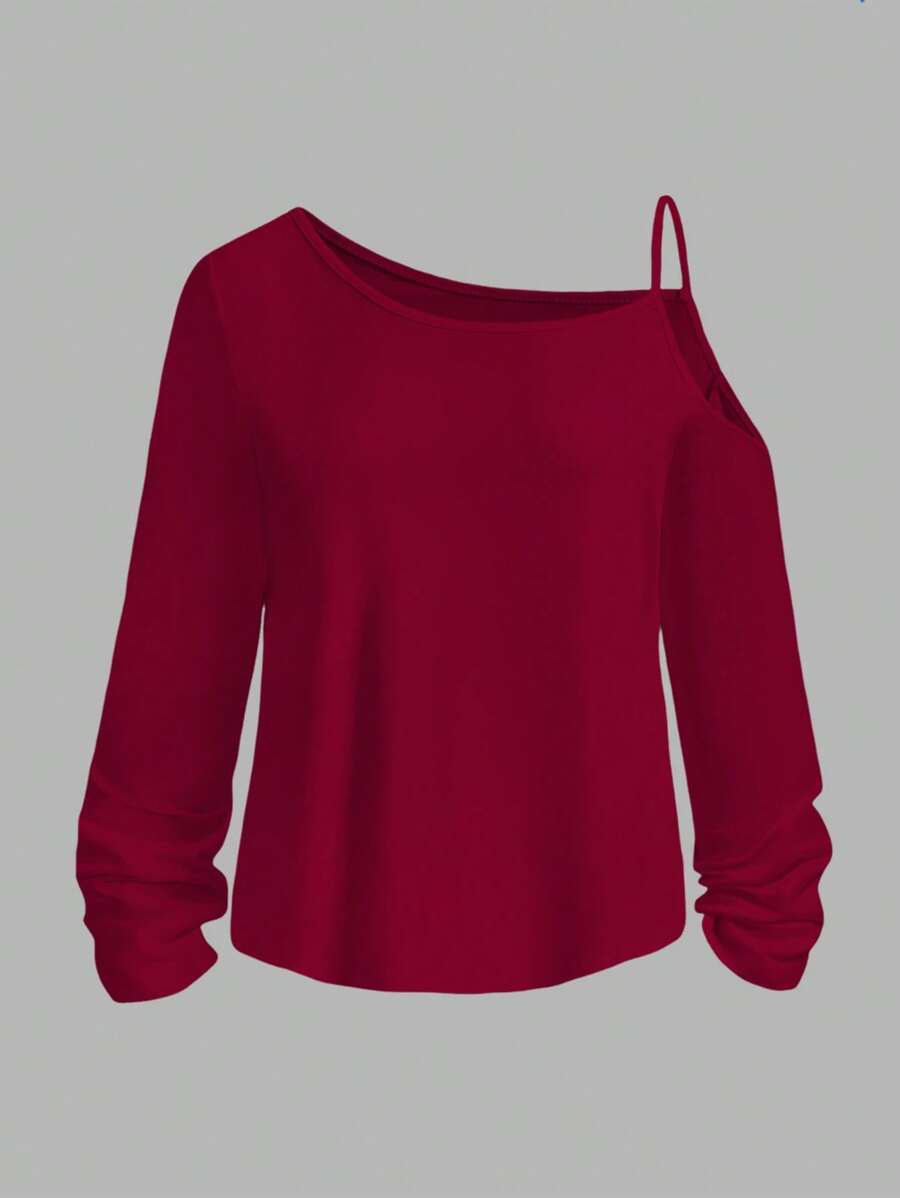 SHEIN Essnce Casual Solid Color Versatile Spaghetti Strap Long Sleeve Women T-Shirt, Spring/Summer