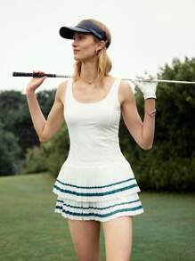 Activina Activina Vestito sportivo da donna senza maniche con righe a contrasto e orlo plissettato